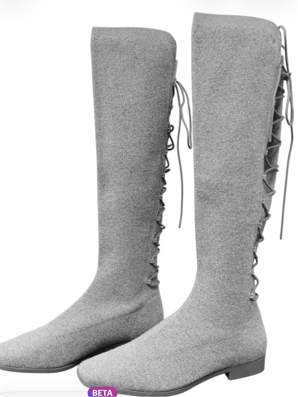 NWOB VIVAIA Gray Water Resistant KneeHigh Lace Up Stretch SquareToe Grey Boot 40